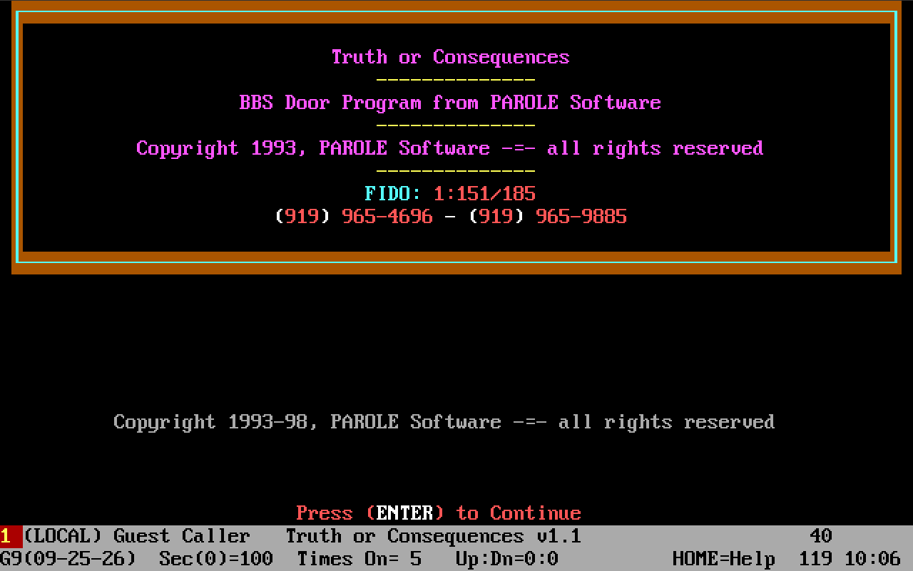 Truth or Consequences title screen