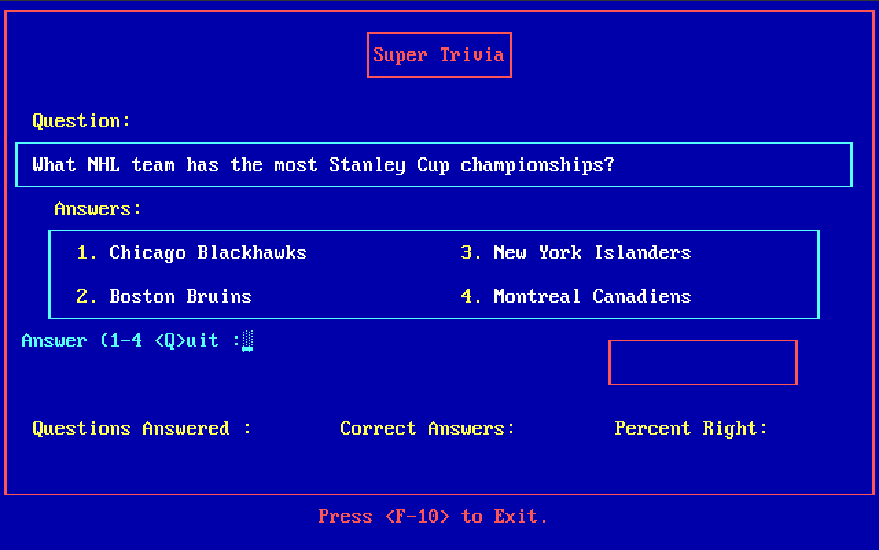 Super Trivia question screen