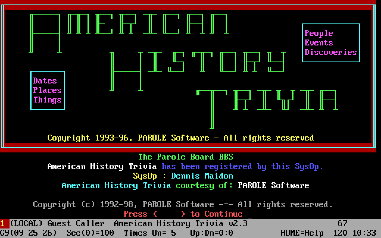 american history trivia title screen