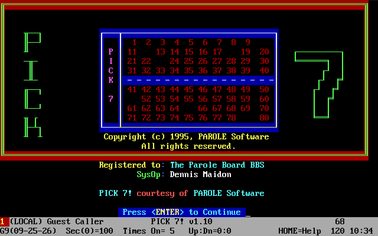 pick 7 title screen