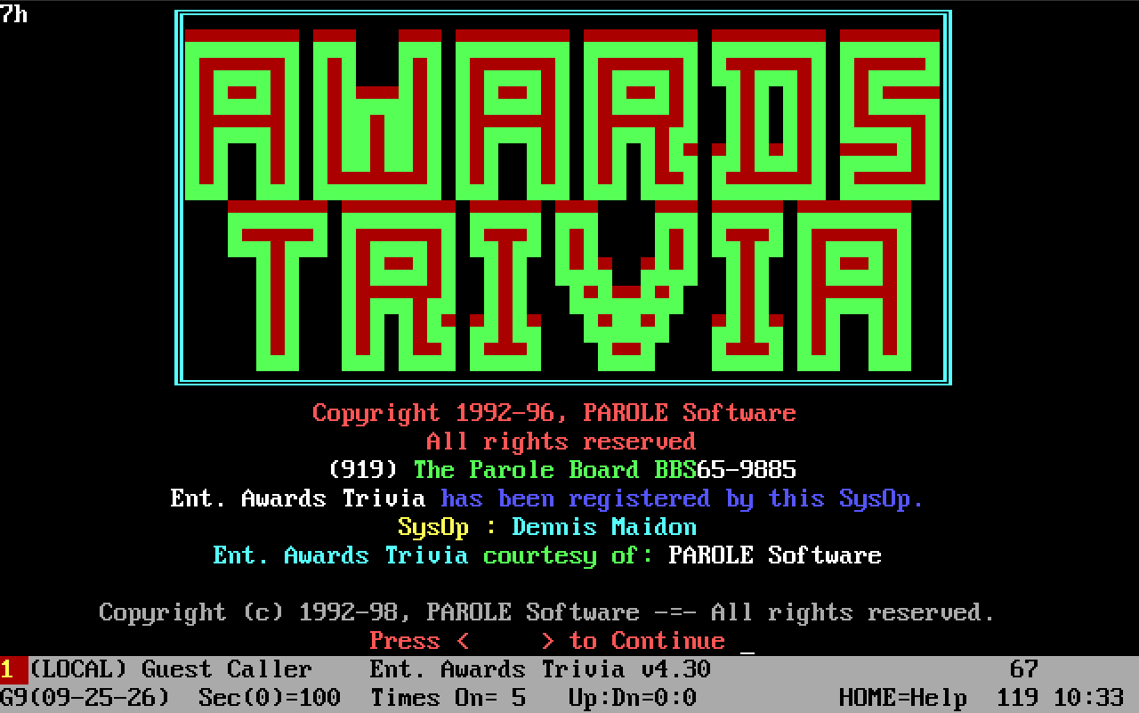 entertainment awards trivia title screen