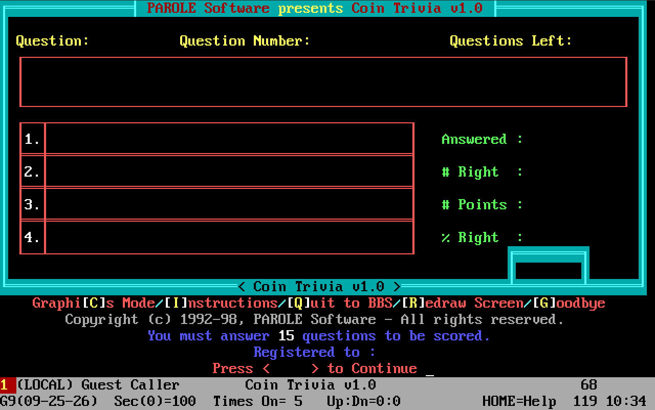 coin trivia title screen