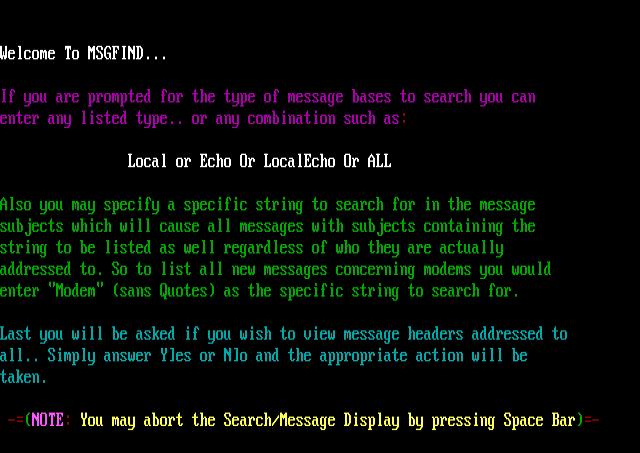 ANSI art: MSGFIND.HLP